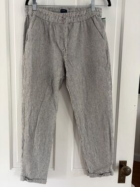 J. Crew Black & White Linen Blend Stripe Elastic Waist Pants Small